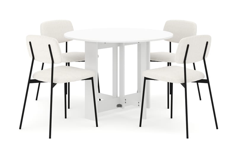 Jeba Spisebord 100 cm med 4 stk Lowe Matstkolar - Hvid - Møbler - Borde - Spisebordssæt