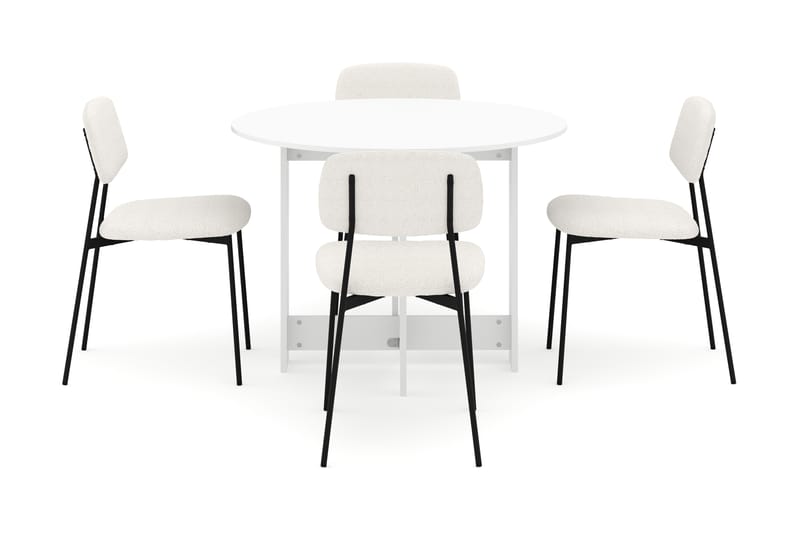 Jeba Spisebord 100 cm med 4 stk Lowe Matstkolar - Hvid - Møbler - Borde - Spisebordssæt