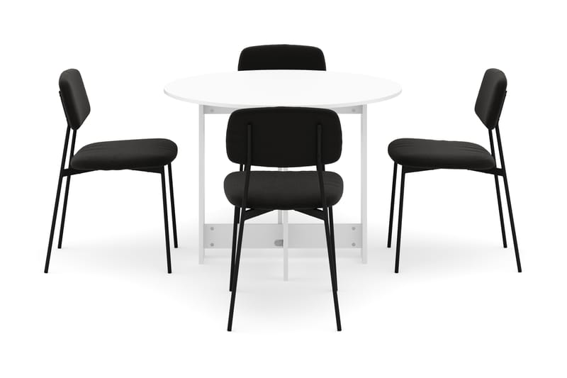 Jeba Spisebord 100 cm med 4 stk Lowe Matstkolar - Hvid - Møbler - Borde - Spisebordssæt