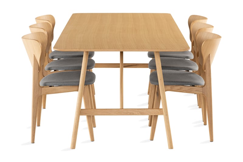 Jerup Spisebordssæt 220 cm inkl 6 Stole - Natur - Spisebordssæt