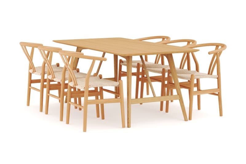 Jerup Spisegruppe 180 cm med 6 Dastoori Spisestol - Natur - Møbler - Borde - Spisebordssæt