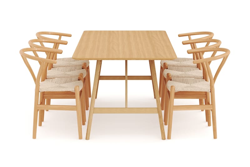 Jerup Spisegruppe 180 cm med 6 Dastoori Spisestol - Natur - Møbler - Borde - Spisebordssæt