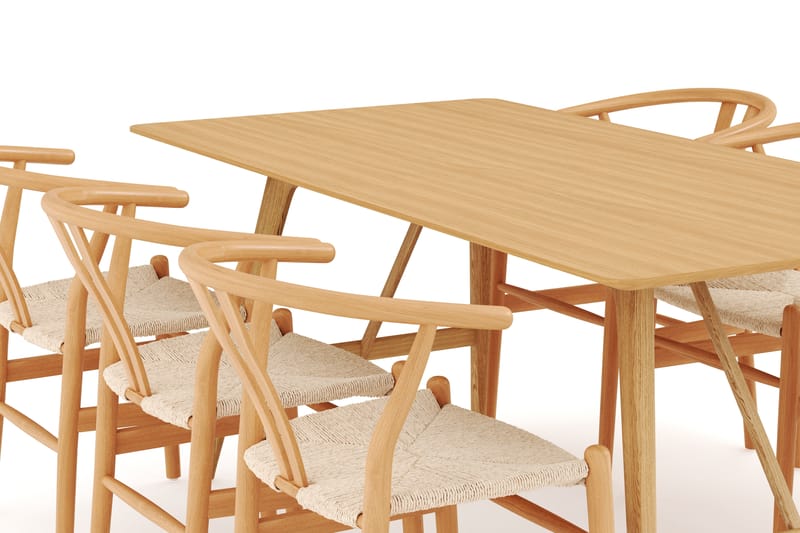 Jerup Spisegruppe 180 cm med 6 Dastoori Spisestol - Natur - Møbler - Borde - Spisebordssæt