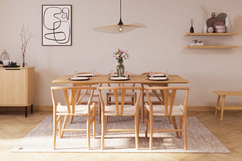 Jerup Spisegruppe 180 cm med 6 Dastoori Spisestol - Natur - Møbler - Borde - Spisebordssæt