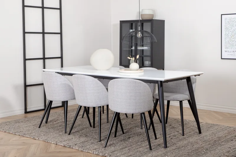 Jimms Matgruppe 195 cm Rektangulær med 6 Sedavi Stole - Sort - Møbler - Borde - Spisebordssæt