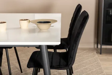 Jimms Spisebordssæt med udtræk 150 cm inkl. 4 Robin Stole - Hvid/Sort/Velour - Møbler - Borde - Spisebordssæt