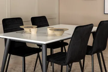 Jimms Spisebordssæt med udtræk 150 cm inkl. 4 Robin Stole - Hvid/Sort/Velour - Møbler - Borde - Spisebordssæt