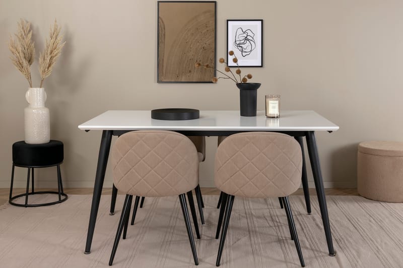 Jimmy Spisebordssæt 150 cm Rektangulær med 4 Velvet Stole - Beige - Møbler - Borde - Spisebordssæt