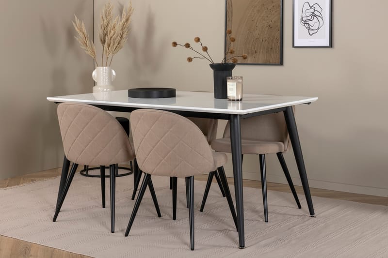 Jimmy Spisebordssæt 150 cm Rektangulær med 4 Velvet Stole - Beige - Møbler - Borde - Spisebordssæt