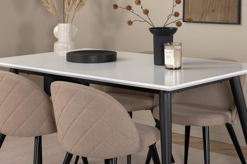 Jimmy Spisebordssæt 150 cm Rektangulær med 4 Velvet Stole - Beige - Møbler - Borde - Spisebordssæt