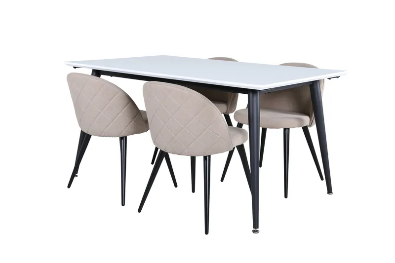 Jimmy Spisebordssæt 150 cm Rektangulær med 4 Velvet Stole, Beige