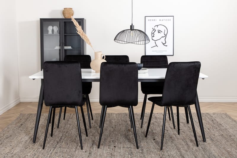 Jimmy Spisebordssæt 195 cm Rektangulær med 6 Windu Lyx Stole, Svart