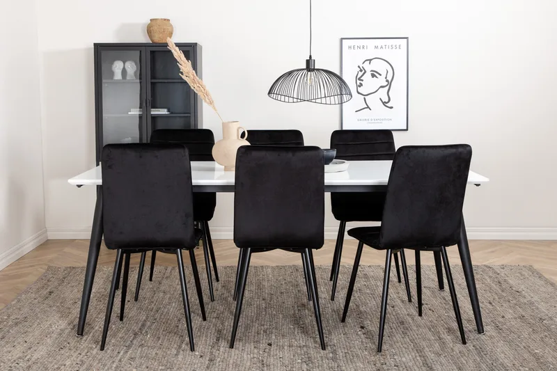 Jimmy Spisebordssæt 195 cm Rektangulær med 6 Windu Lyx Stole, Svart