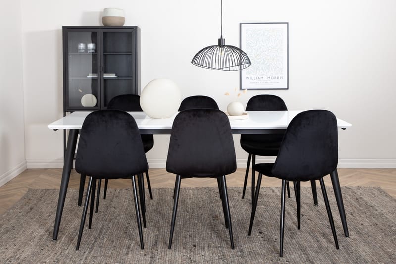 Jimmy Spisebordssæt 195 cm Rektangulær med 6 Polar Stole, Svart
