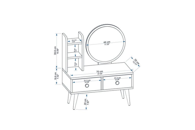 Jorvan Toiletbord 70 cm - Hvid/Blå - Møbler - Borde - Sminkebord & konsolbord