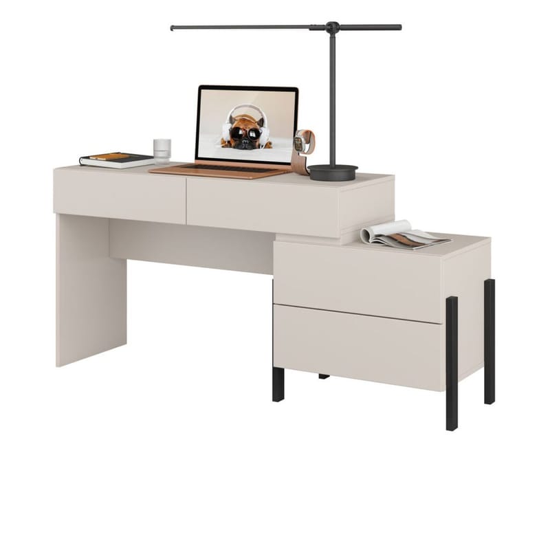 Jukon S Sminkebord med 4 Skuffer i Træ med Metalben - Lys Beige - Møbler - Borde - Sminkebord & konsolbord