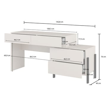 Jukon S Sminkebord med 4 Skuffer i Træ med Metalben - Lys Beige - Møbler - Borde - Sminkebord & konsolbord