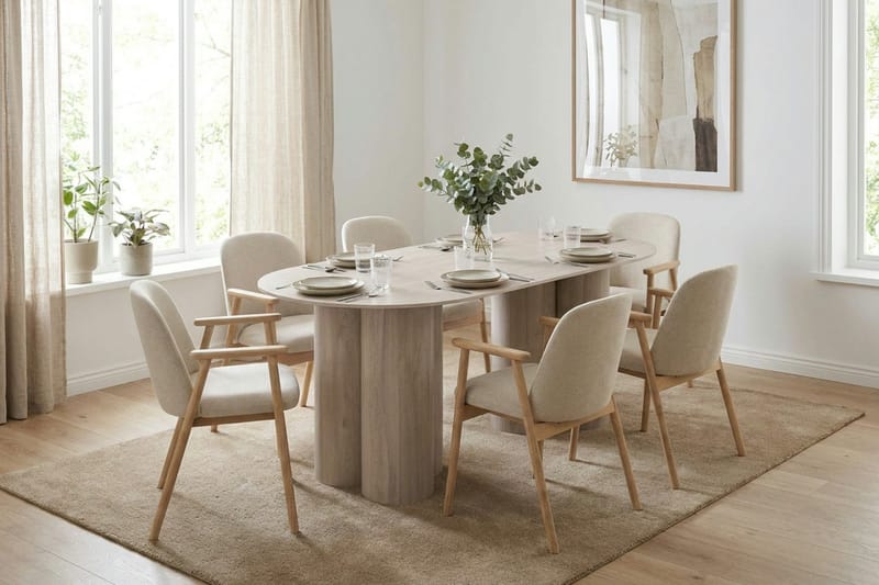 Juno Spisebord Oval 220×100 cm Finér - Hvidvasket - Møbler - Borde - Spisebord og køkkenbord
