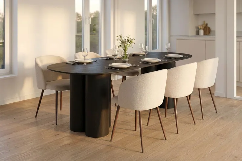 Juno Spisebord Oval 220×100 cm Finér - Sort - Møbler - Borde - Spisebord og køkkenbord