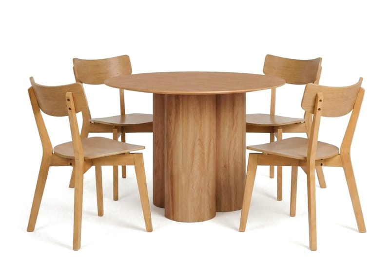 Juno spisegruppe 110 cm rund i eg med 4 Amelia spisestole - Eg - Møbler - Borde - Spisebordssæt