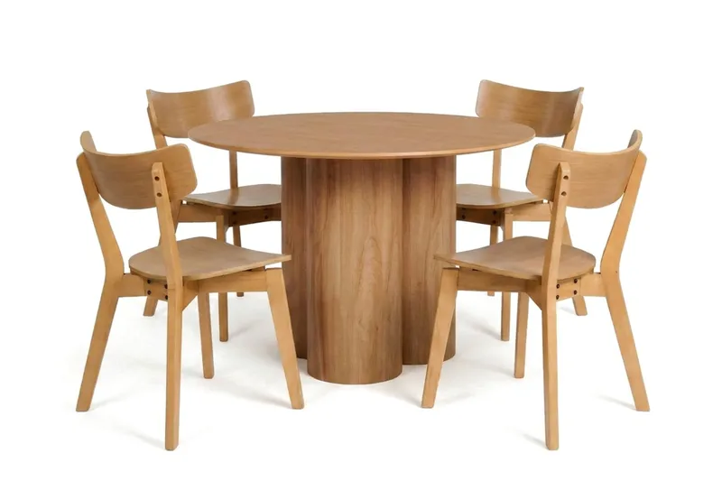 Juno spisegruppe 110 cm rund i eg med 4 Amelia spisestole, Eg