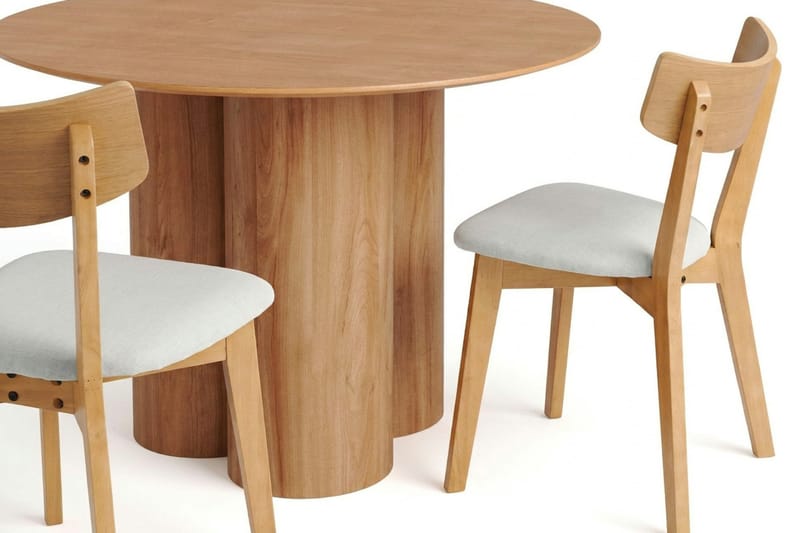 Juno spisegruppe 110 cm rund i eg med 4 Amelia spisestole med hynde - Eg/Beige - Møbler - Borde - Spisebordssæt
