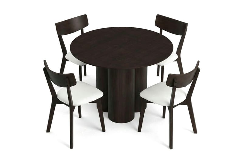 Juno spisegruppe 110 cm rund i røget eg med 4 Amelia spisestole med hynde - Røget eg/Beige - Møbler - Borde - Spisebordssæt