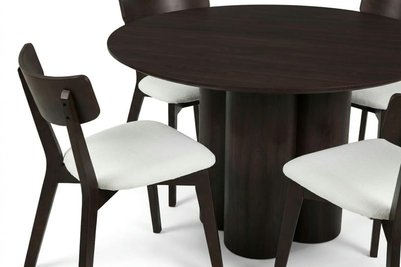 Juno spisegruppe 110 cm rund i røget eg med 4 Amelia spisestole med hynde - Røget eg/Beige - Møbler - Borde - Spisebordssæt