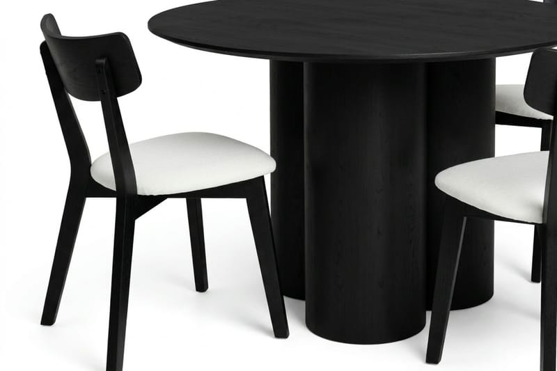 Juno spisegruppe 110 cm rund i sort med 4 Amelia spisestole med hynde - Sort/Beige - Møbler - Borde - Spisebordssæt