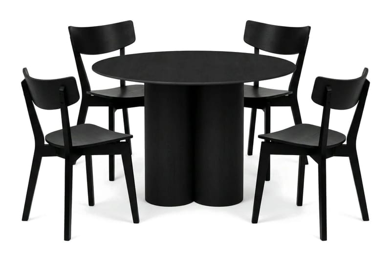 Juno spisegruppe 110 cm rund i sort med 4 Amelia spisestole - Sort - Møbler - Borde - Spisebordssæt