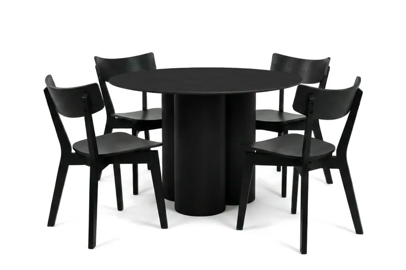 Juno spisegruppe 110 cm rund i sort med 4 Amelia spisestole, Sort