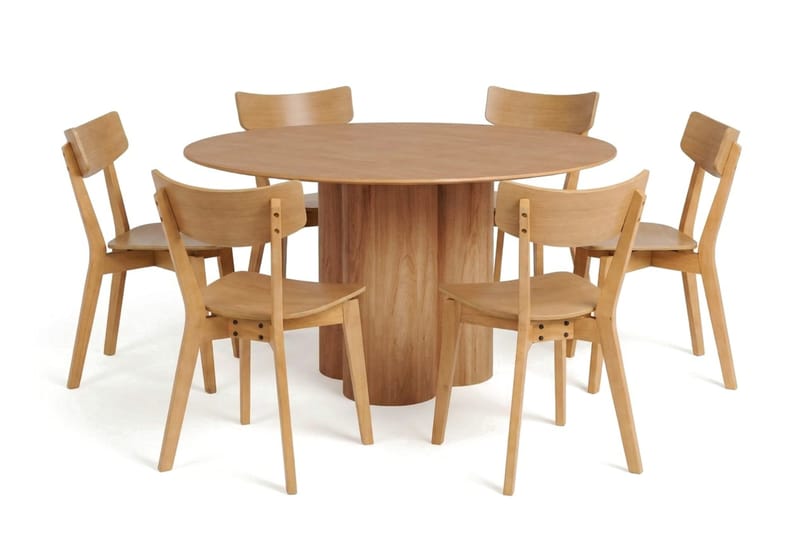 Juno spisegruppe 130 cm rund i eg med 6 Amelia spisestole - Eg - Møbler - Borde - Spisebordssæt