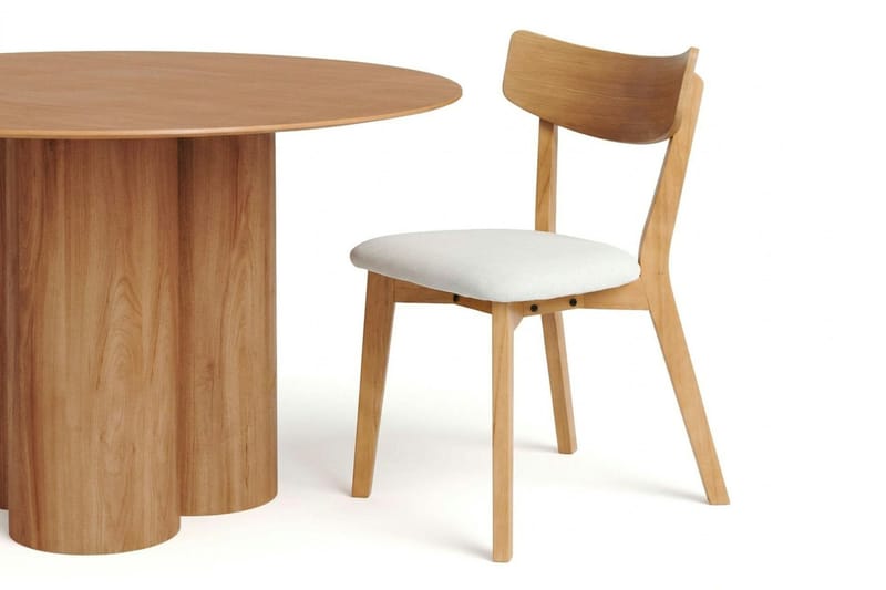 Juno Spisegruppe 130 cm rund i eg med 6 Amelia spisestole med hynde - Eg/Beige - Møbler - Borde - Spisebordssæt