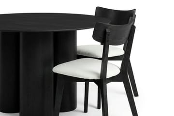 Juno spisegruppe 130 cm rund i sort med 6 Amelia spisestole med hynde - Sortbejdset eg - Møbler - Borde - Spisebordssæt