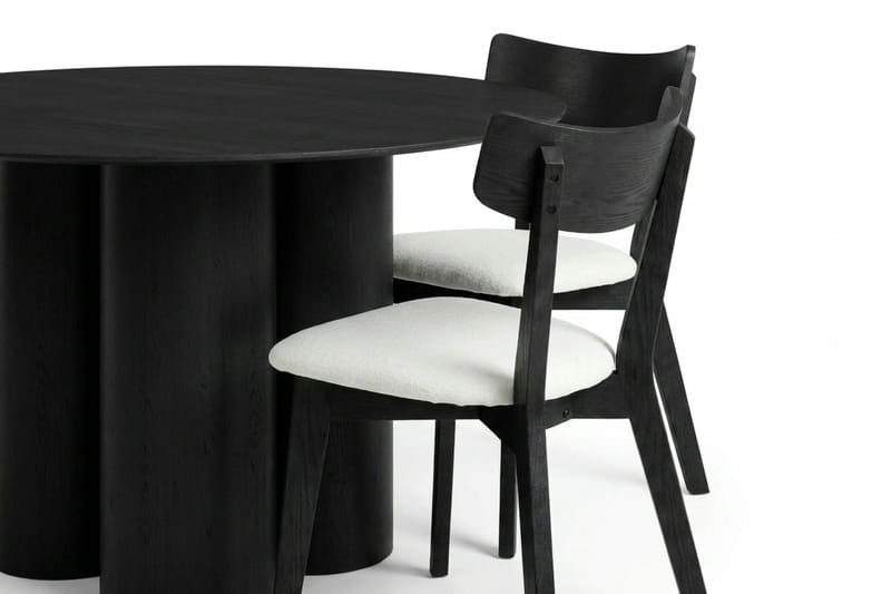 Juno spisegruppe 130 cm rund i sort med 6 Amelia spisestole med hynde - Sortbejdset eg - Møbler - Borde - Spisebordssæt