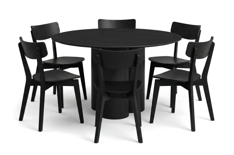 Juno spisegruppe 130 cm rund i sort med 6 Amelia spisestole - Sort - Møbler - Borde - Spisebordssæt