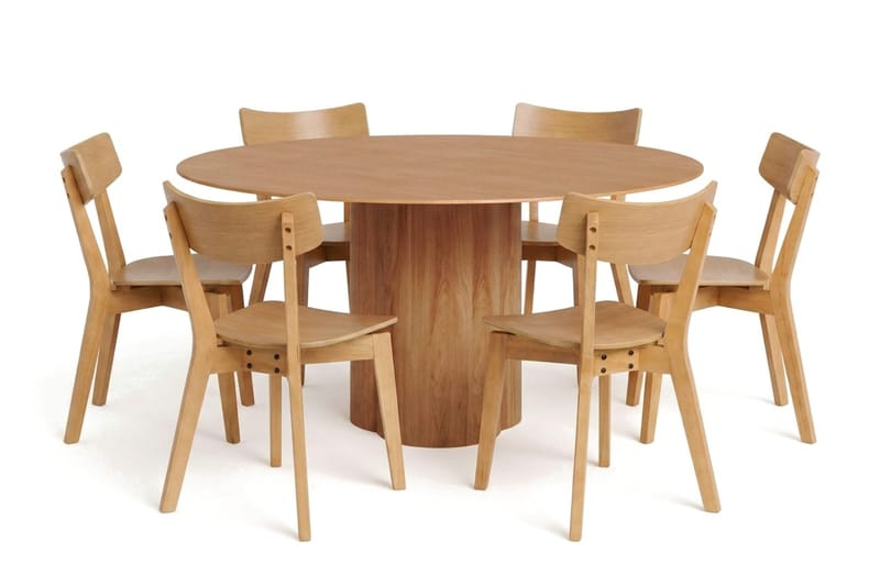 Juno spisegruppe 150 cm rund i eg med 6 Amelia spisestole, Eg