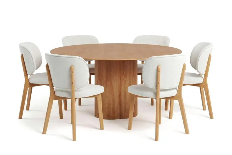 Juno spisegruppe 150 cm rund i eg med 6 Eira spisestole, Eg