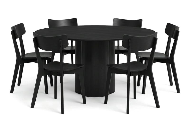 Juno Spisegruppe 150 cm rund i sort med 6 Amelia spisestole - Sort - Møbler - Borde - Spisebordssæt