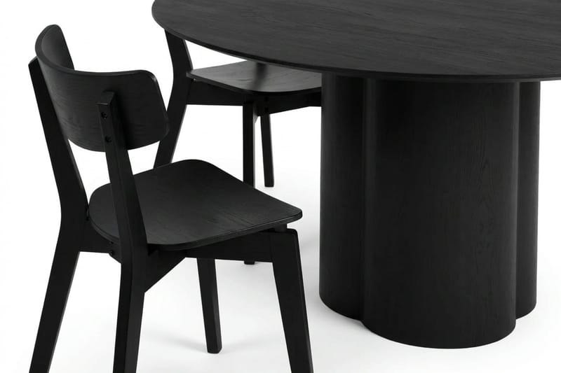 Juno Spisegruppe 150 cm rund i sort med 6 Amelia spisestole - Sort - Møbler - Borde - Spisebordssæt