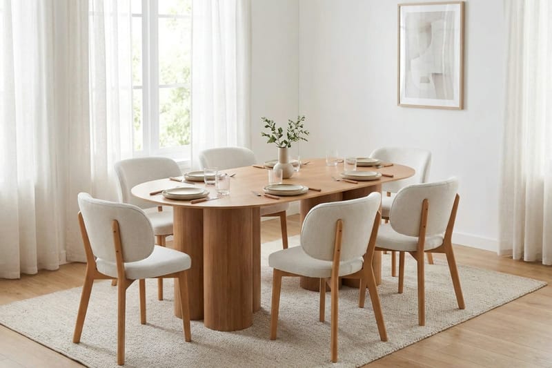 Juno spisegruppe 220 cm rektangulær i eg med 6 Eira spisestole - Eg - Møbler - Borde - Spisebordssæt