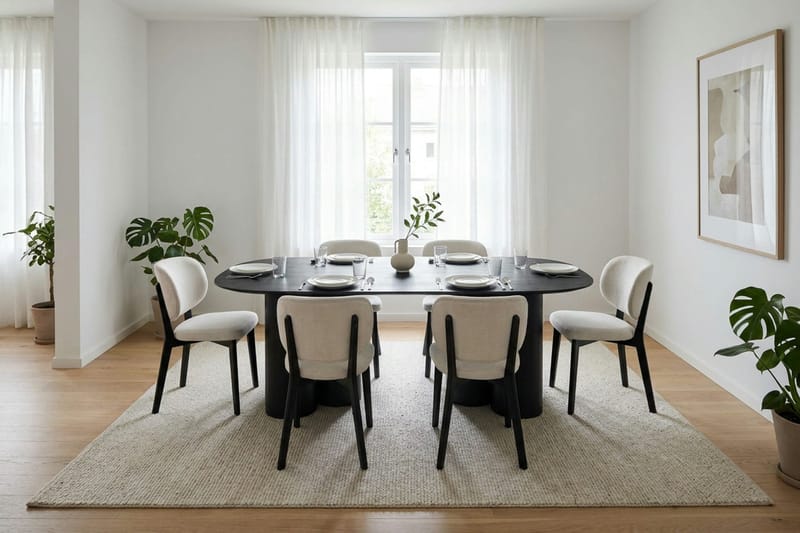 Juno spisegruppe 220 cm rektangulær i sort med 6 Eira spisestole - Sort - Møbler - Borde - Spisebordssæt