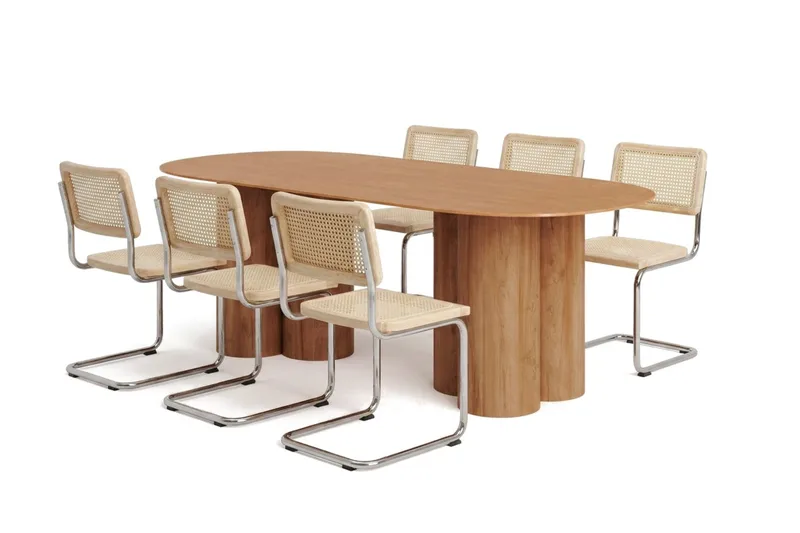 Juno spisegruppe rektangulær 220 cm eg med 6 Build spisestole, Eg