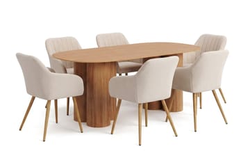 Juno spisegruppe rektangulær 220 cm Eg med 6 Filippa-spisestole - Eg - Møbler - Borde - Spisebordssæt