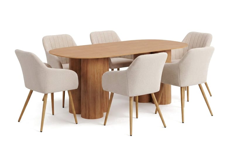 Juno spisegruppe rektangulær 220 cm Eg med 6 Filippa-spisestole - Eg - Møbler - Borde - Spisebordssæt