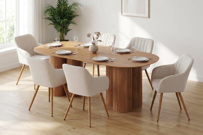 Juno spisegruppe rektangulær 220 cm Eg med 6 Filippa-spisestole - Eg - Møbler - Borde - Spisebordssæt