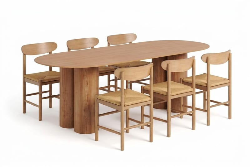 Juno spisegruppe rektangulær 220 cm eg med 6 Malte spisebordsstole, undefined