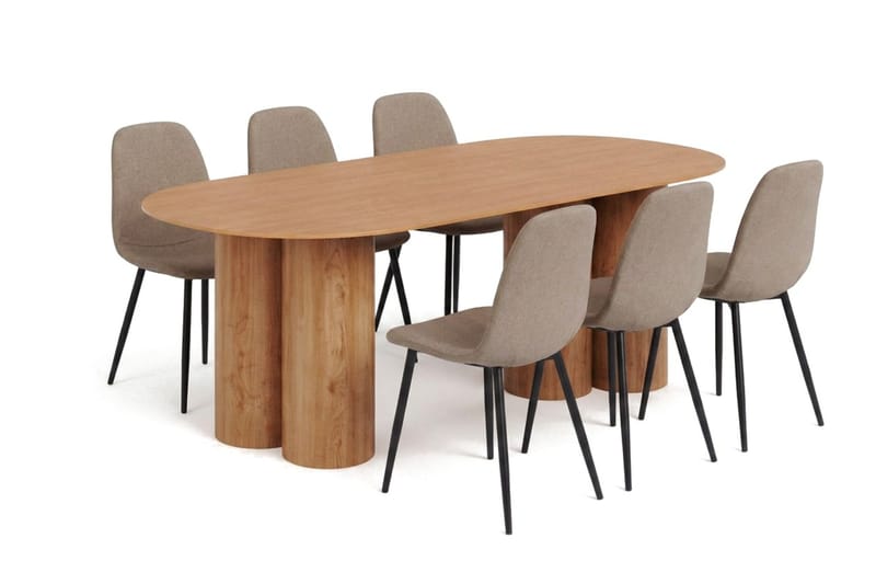 Juno spisegruppe rektangulær 220 cm eg med 6 Nibe spisebordsstole - Eg - Møbler - Borde - Spisebordssæt
