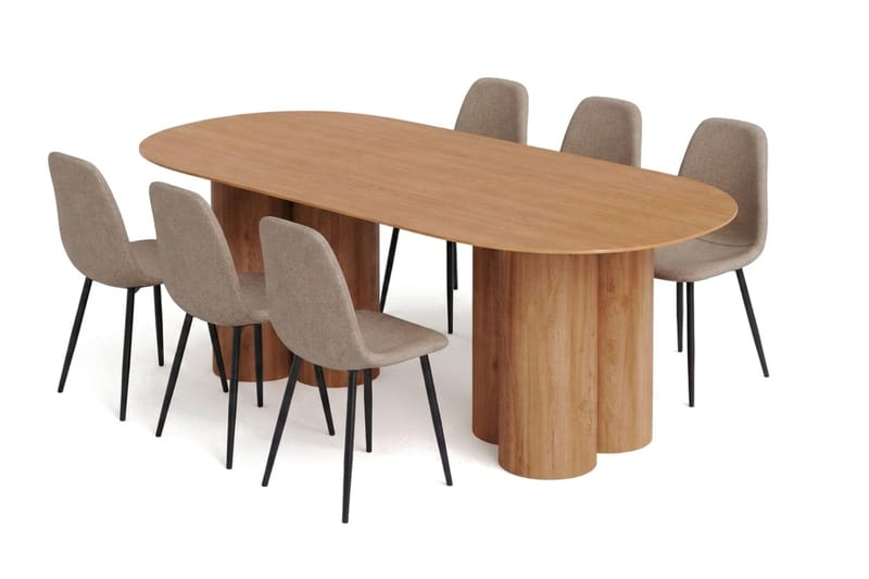 Juno spisegruppe rektangulær 220 cm eg med 6 Nibe spisebordsstole, Eg