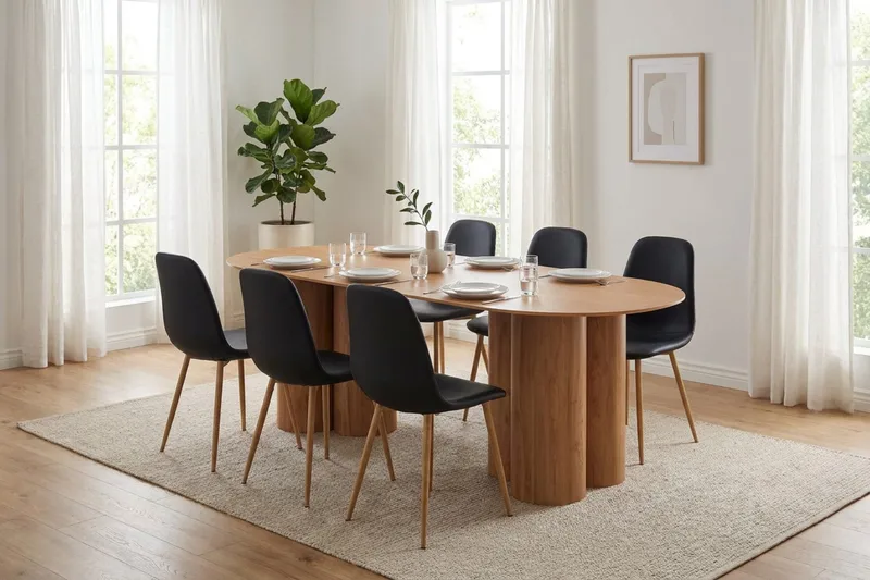 Juno spisegruppe rektangulær 220 cm eg med 6 Nibe spisebordsstole - Eg - Møbler - Borde - Spisebordssæt